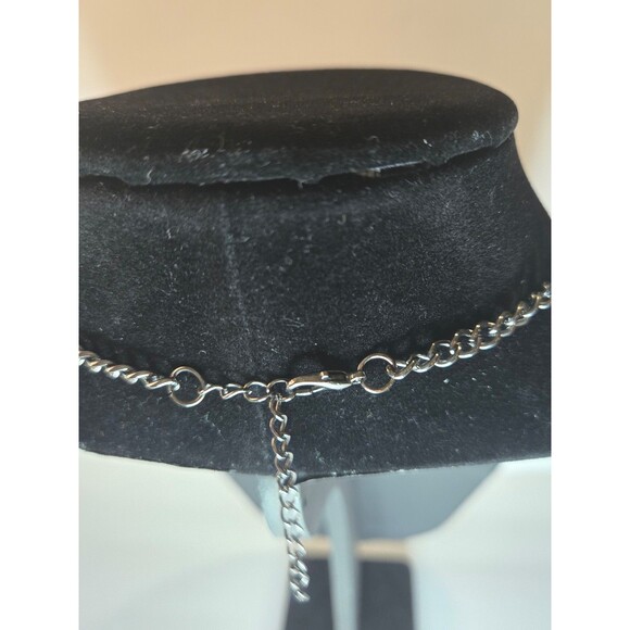 Silver Tone Statement Necklace Large Bib w Clear Rhinestones Adjustable Length - Picture 3 of 4